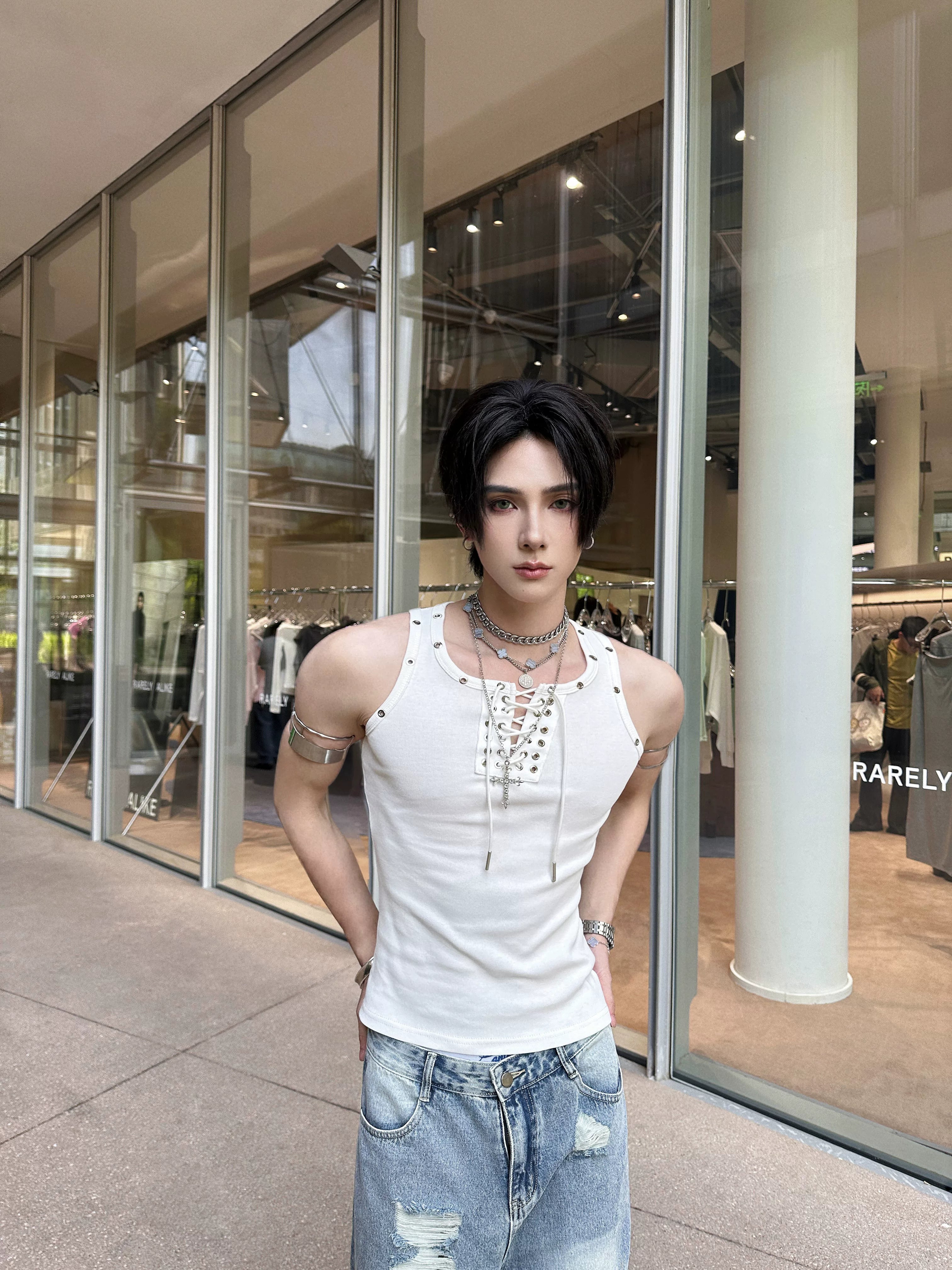 Nightlock Rivet Lace-Up Tank Top