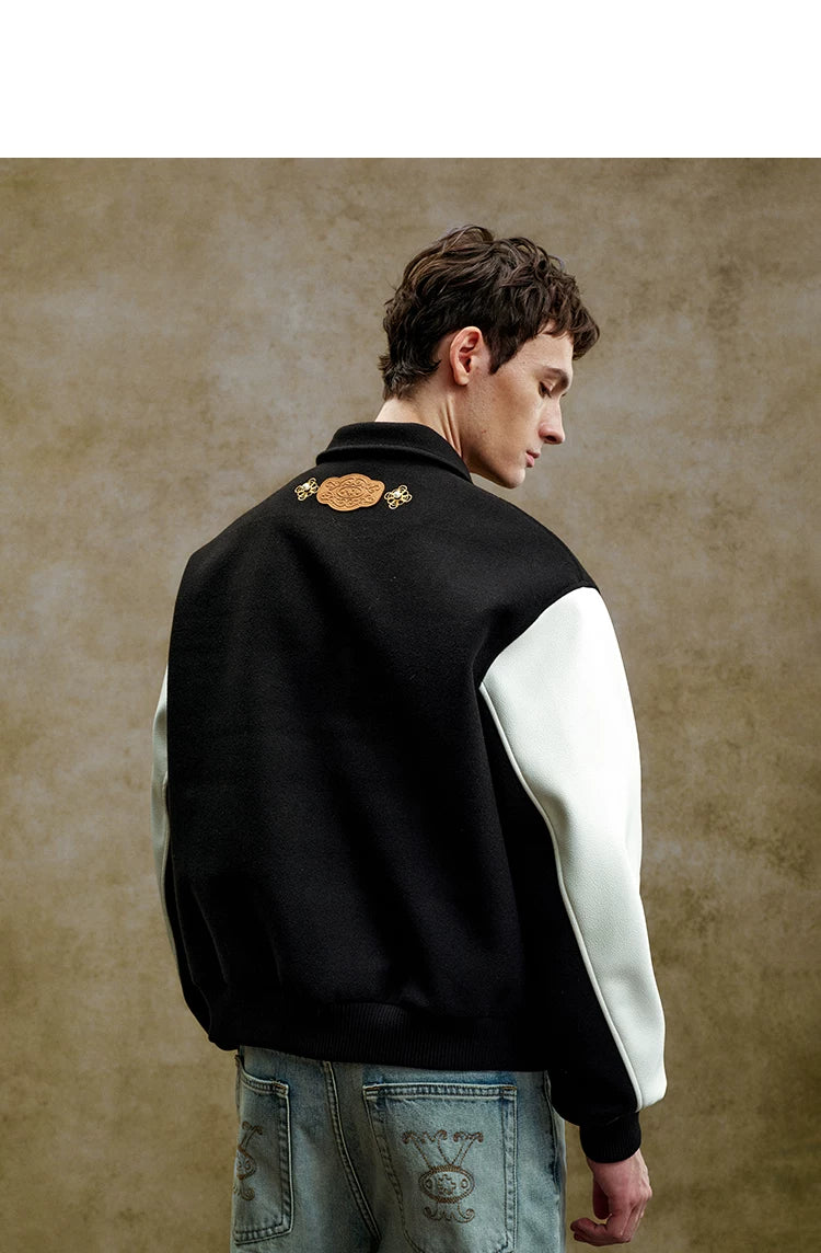 Embroidered Contrast Sleeve Varsity Jacket