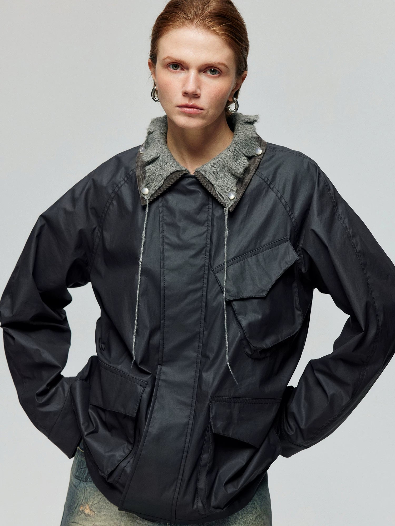 Contrast-Collar Utility Jacket