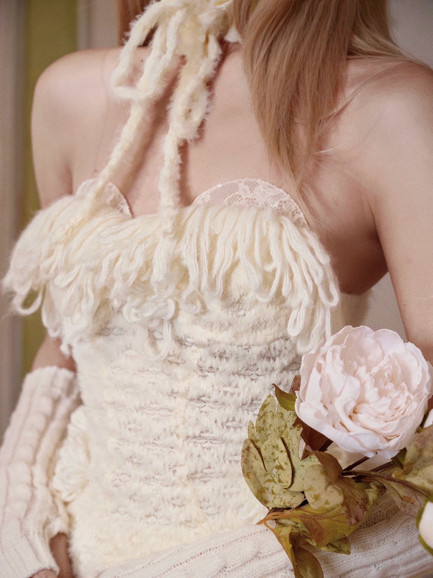 Ivory Fringe Knit Corset Top
