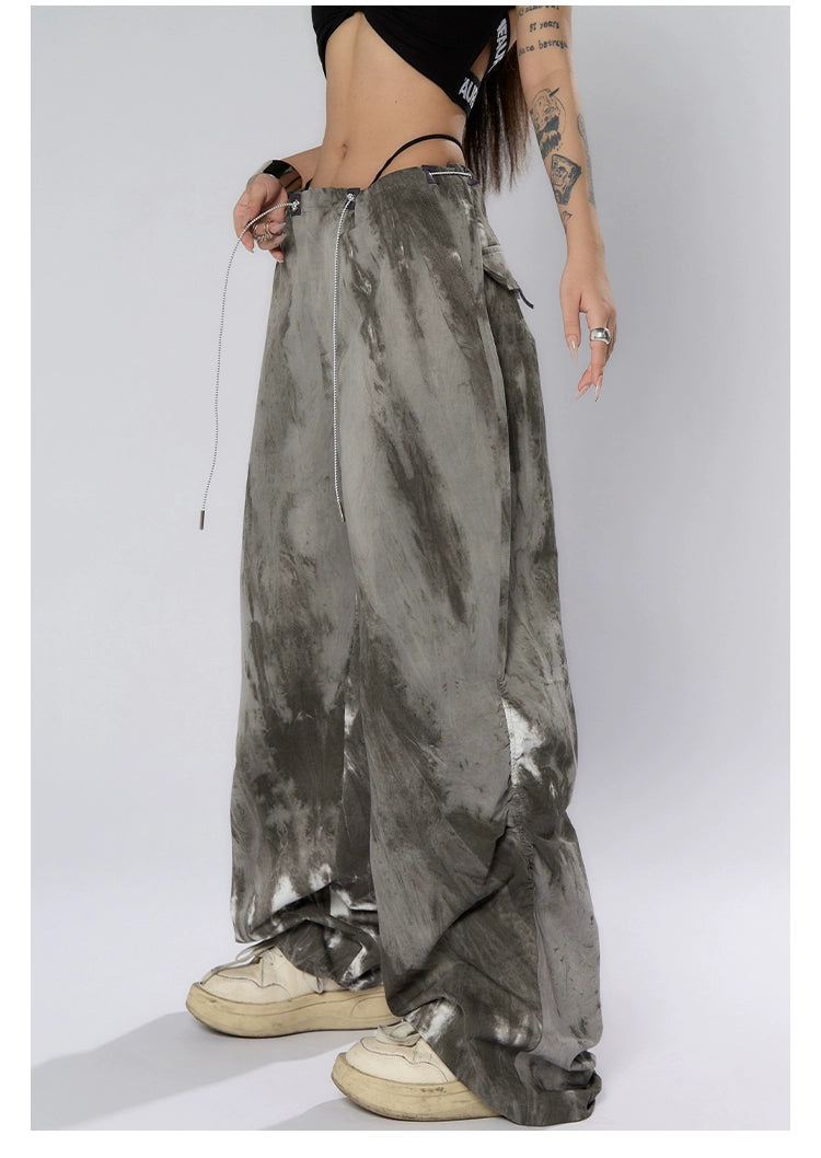 Ink-Dyed Traditional Wide-Leg Cargo Pants - chiclara