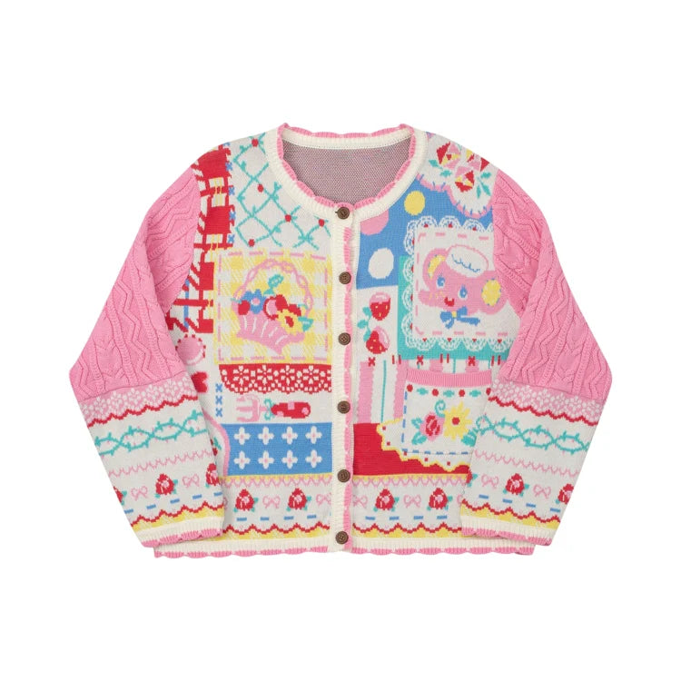 Patchwork Fantasy Pink Knit Cardigan
