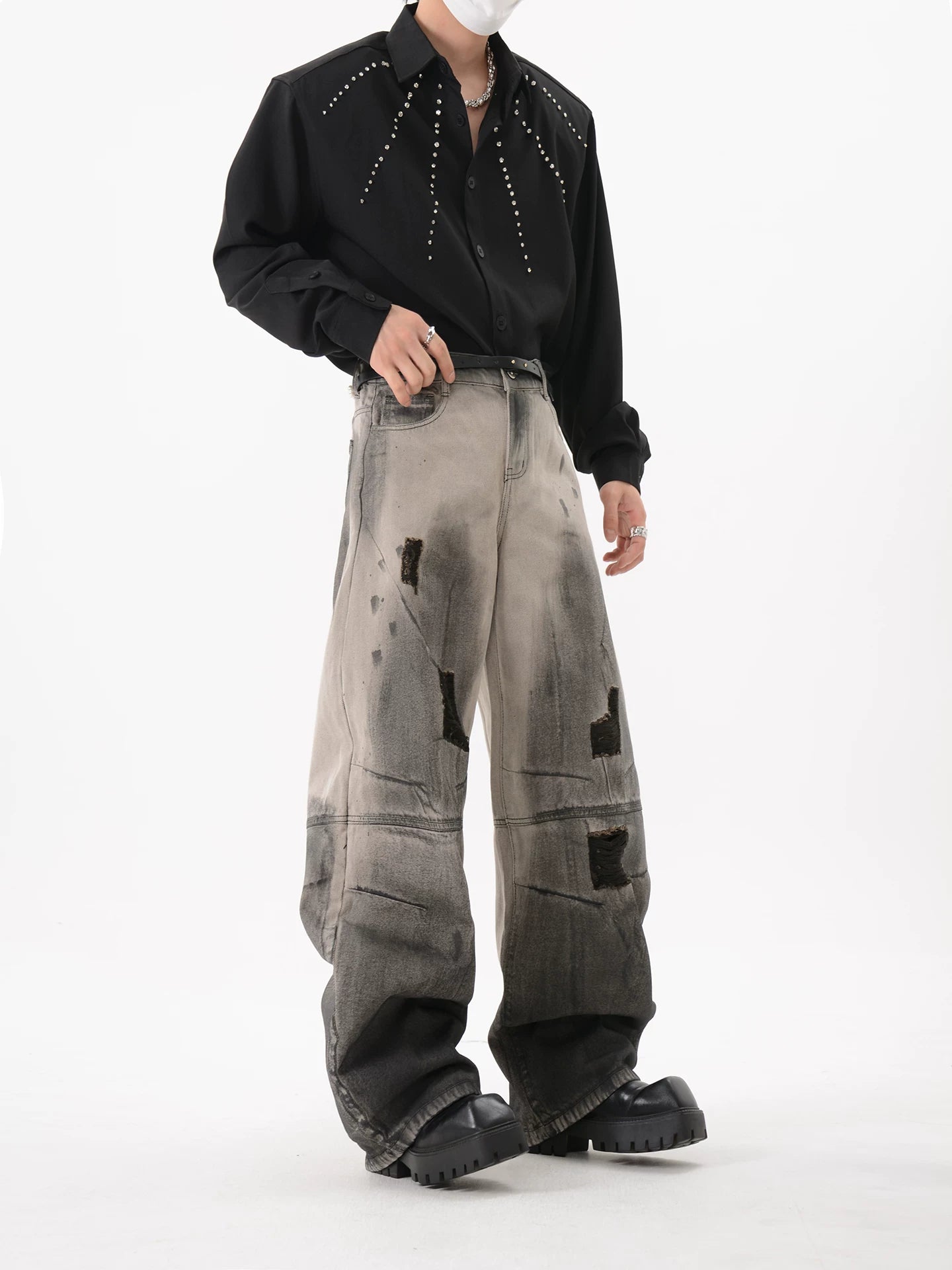 Ashfall Ruin Distressed Wide Jeans
