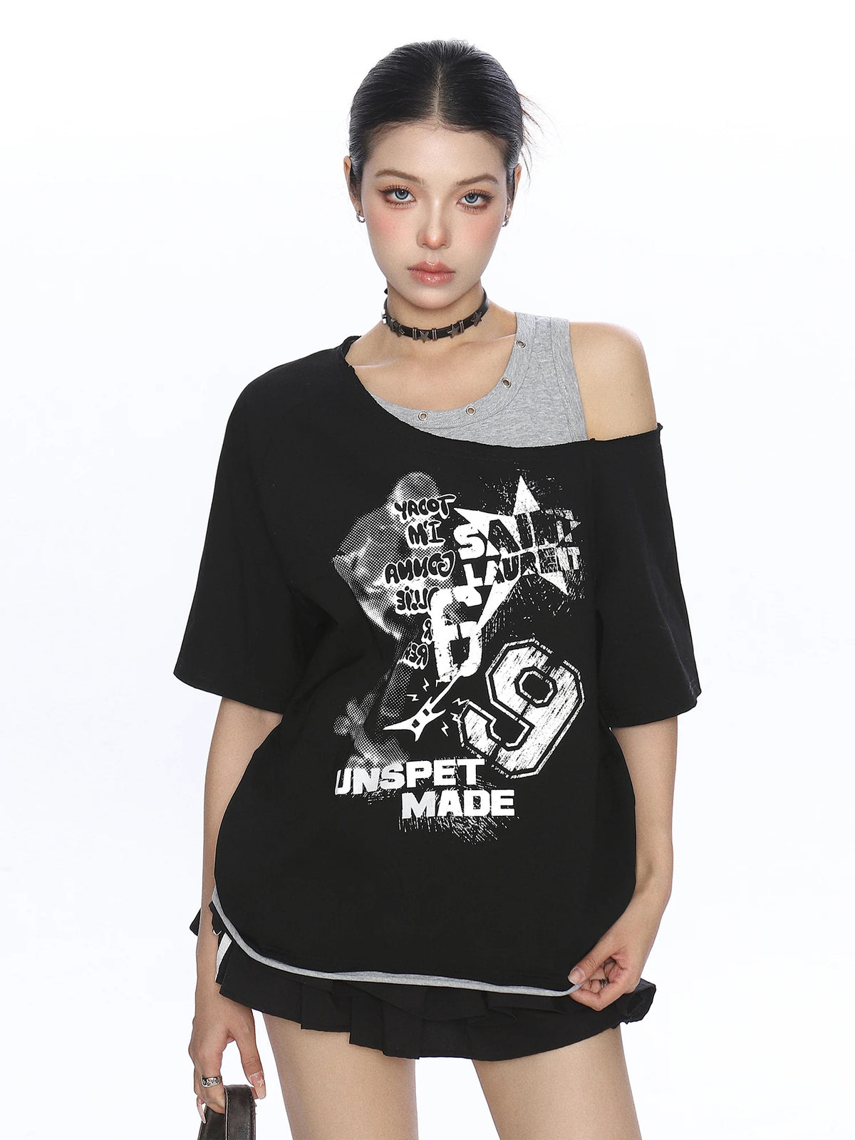 Rebel Static Layered Off-Shoulder Graphic Tee