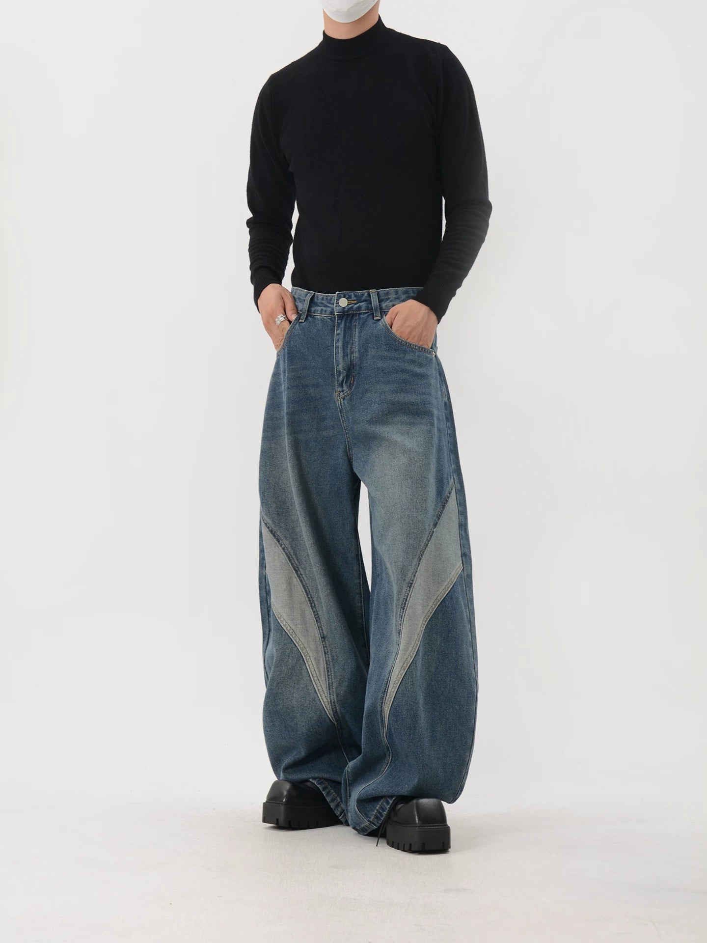 Tidal Arc Paneled Wide Jeans