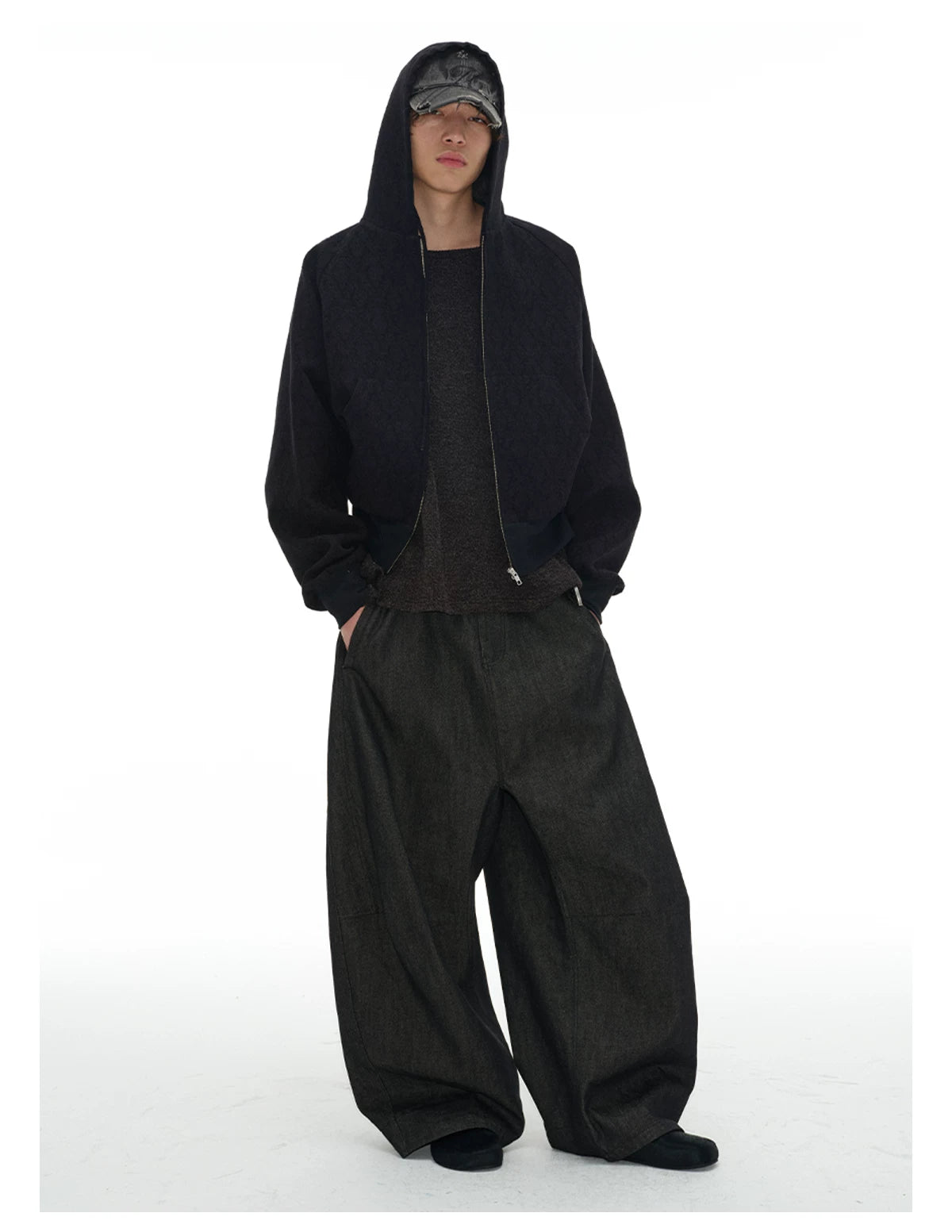 Charcoal Wide-Leg Balloon Denim Trousers