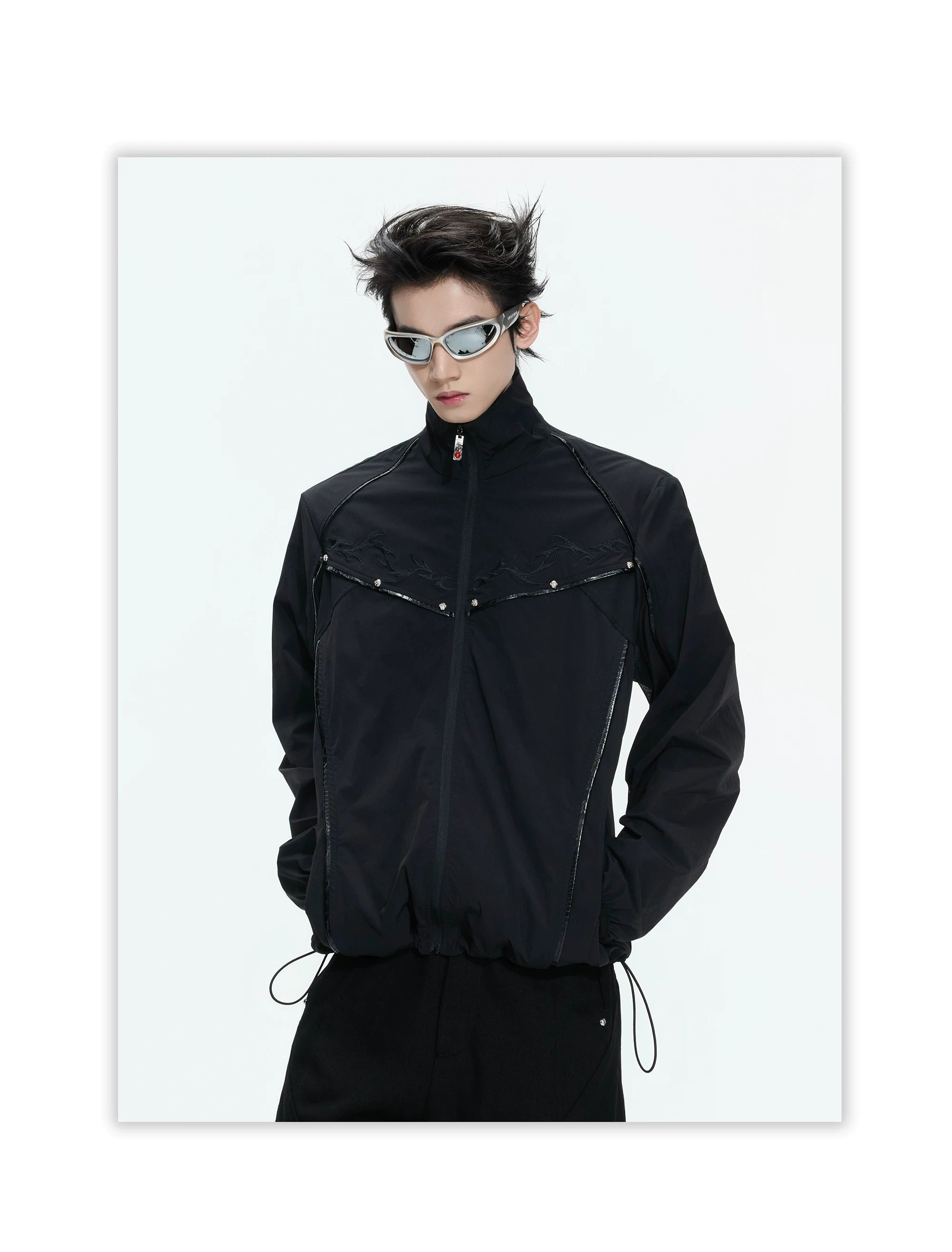 Embroidered Yoke Zip Front Windbreaker