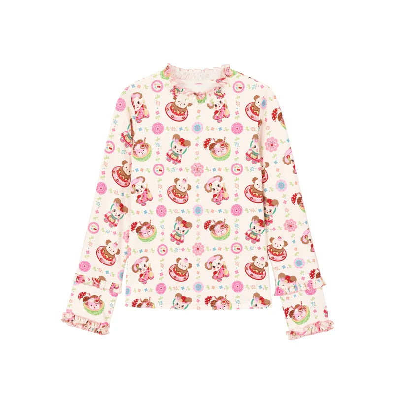 Cute Animal Donut Print Long Sleeve Sweatshirt