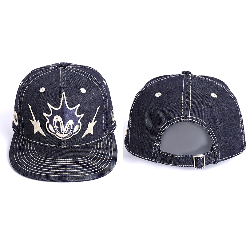 Cartoon Embroidered Denim Snapback Cap