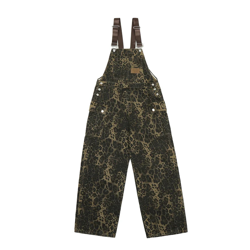 Leopard Print Denim Overalls