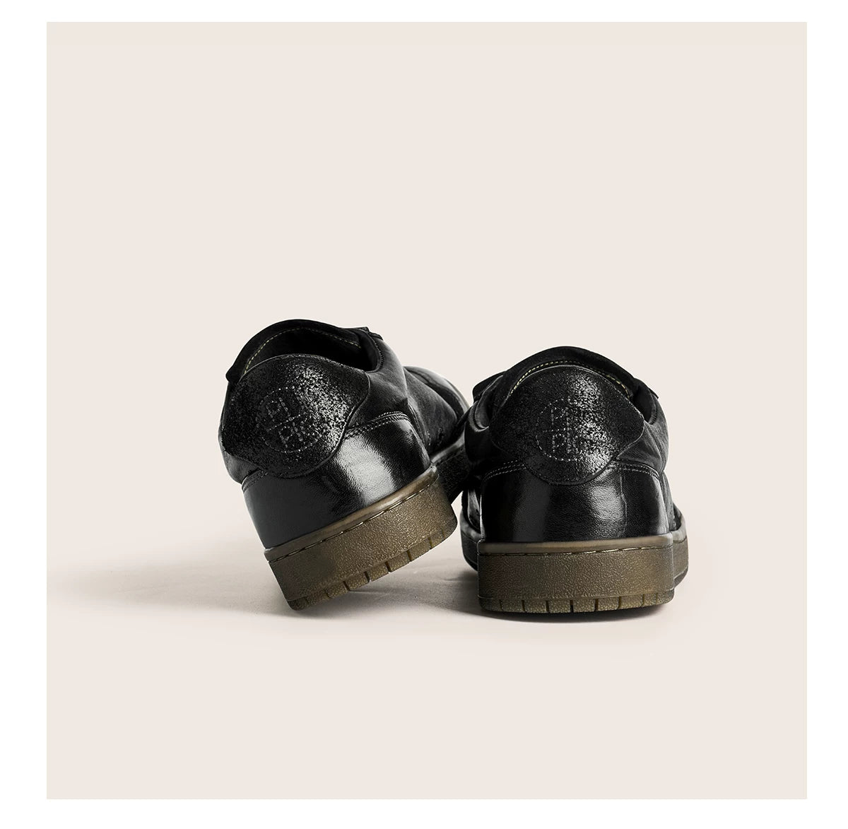 Vintage Black Leather Low-Top Sneakers