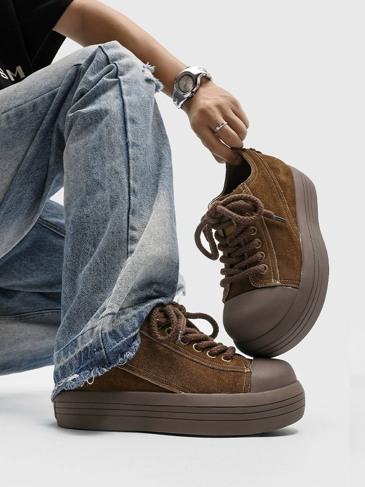 Chunky Suede Platform Sneakers with Rubber Toe Cap
