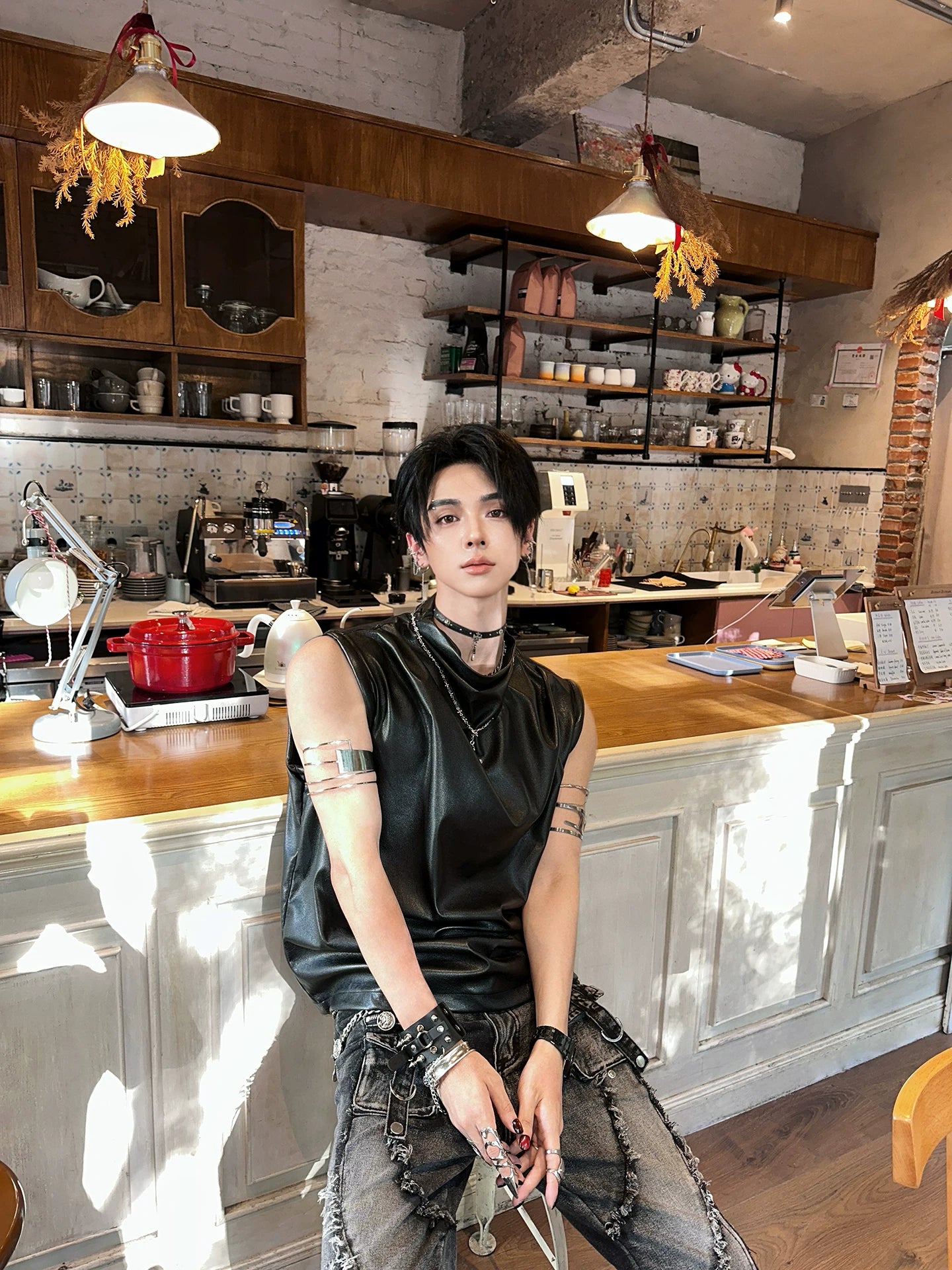 Obsidian Drape Faux-Leather Tank