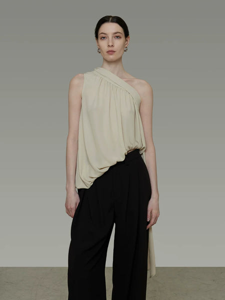 Asymmetric Tie-Drape One-Shoulder Tank Top by UNSPOKEN | Chiclara