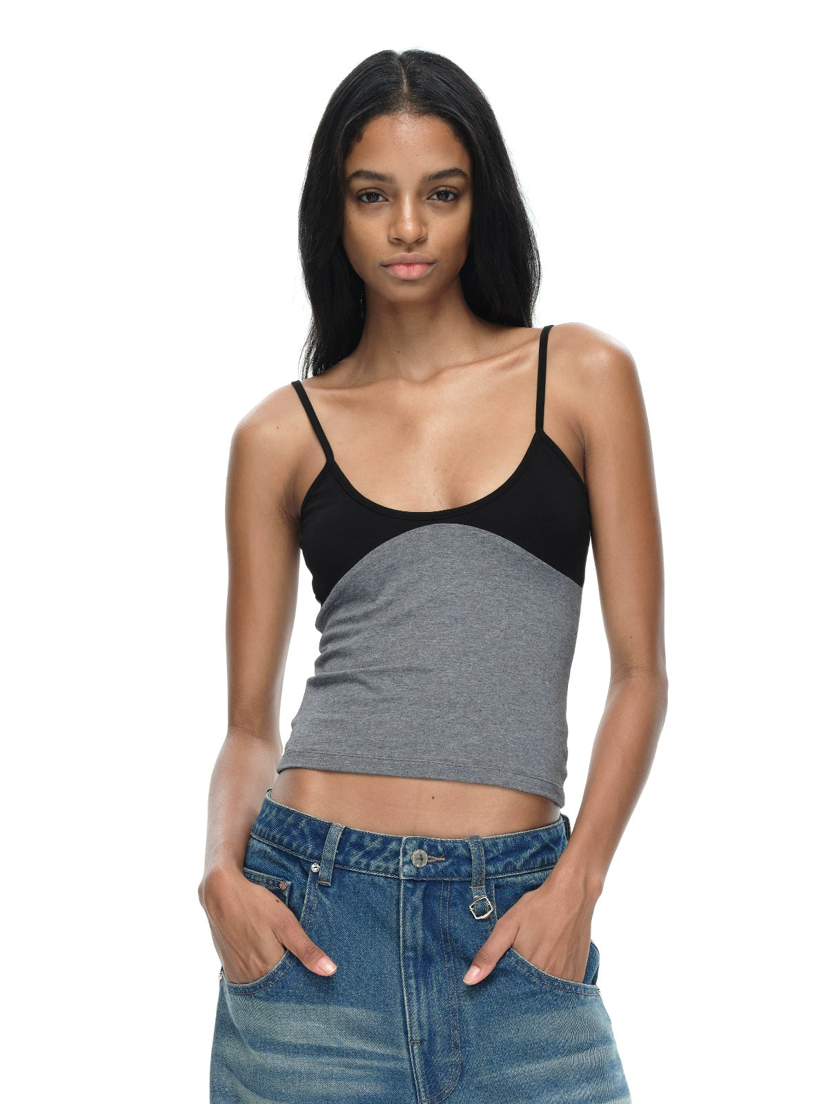 Black and Grey Spliced Camisole Top