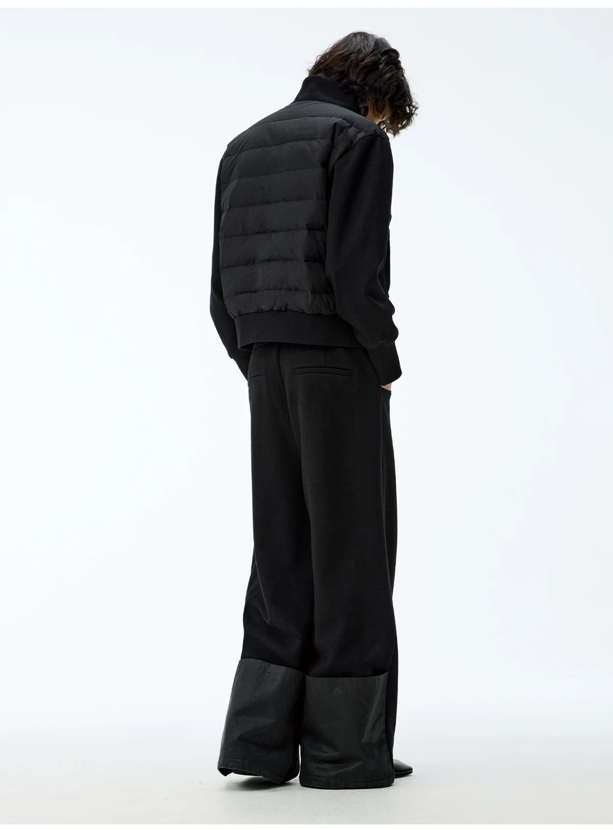 Black Quilted Panel Zip Bomber Jacket
