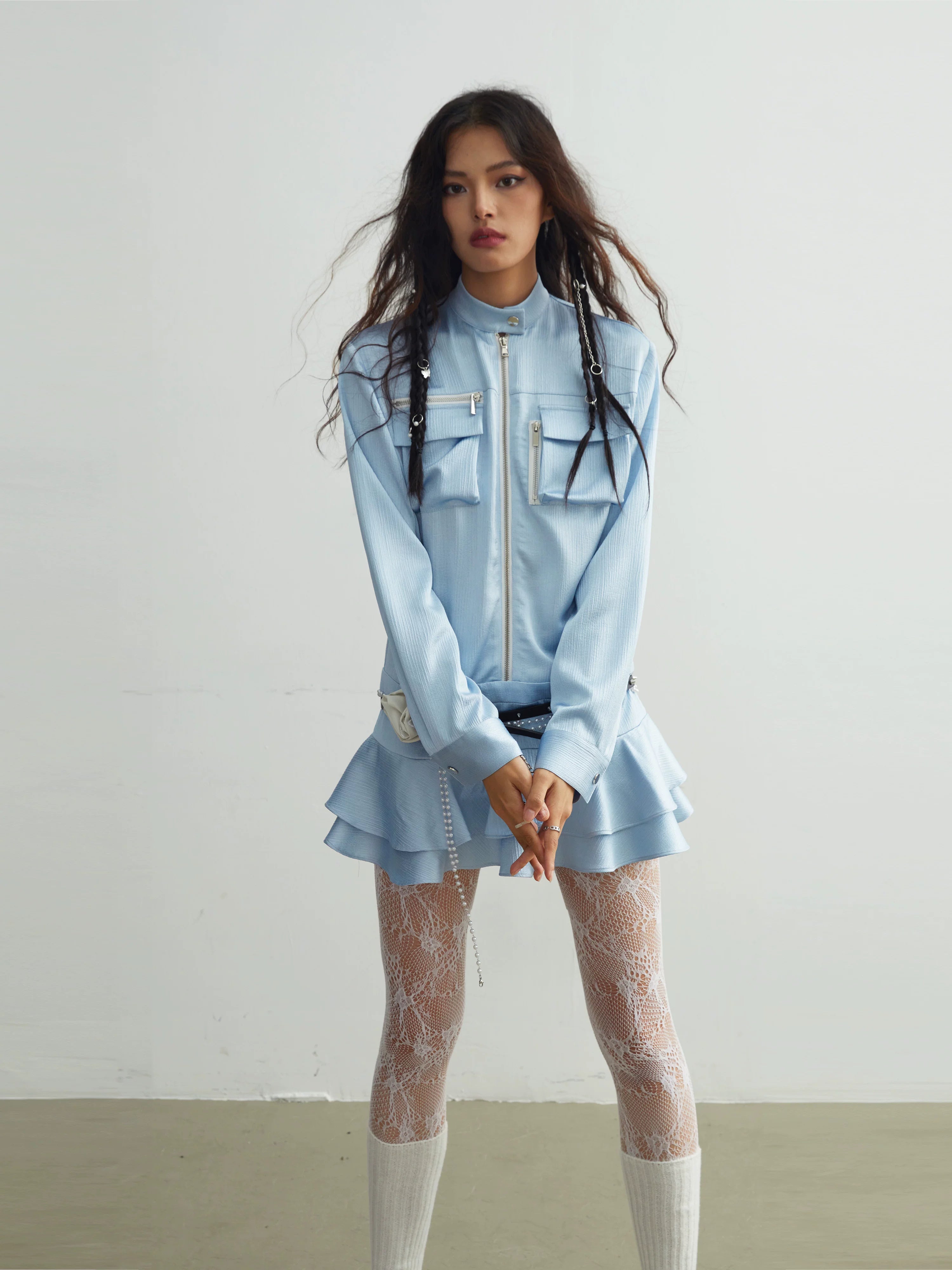 Skyline Zip Ruffle Mini Dress