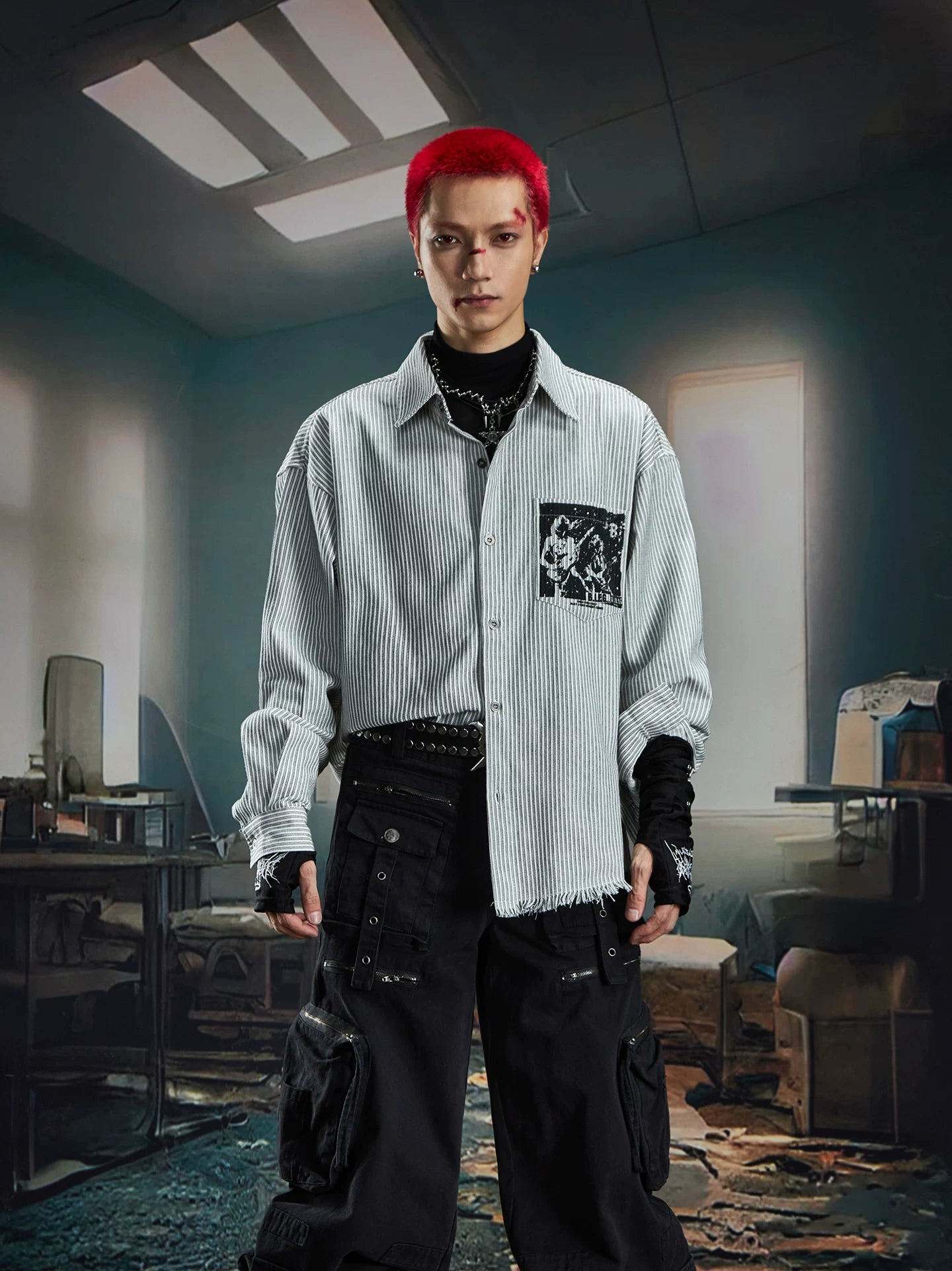 Riot Print Pinstripe Punk Shirt