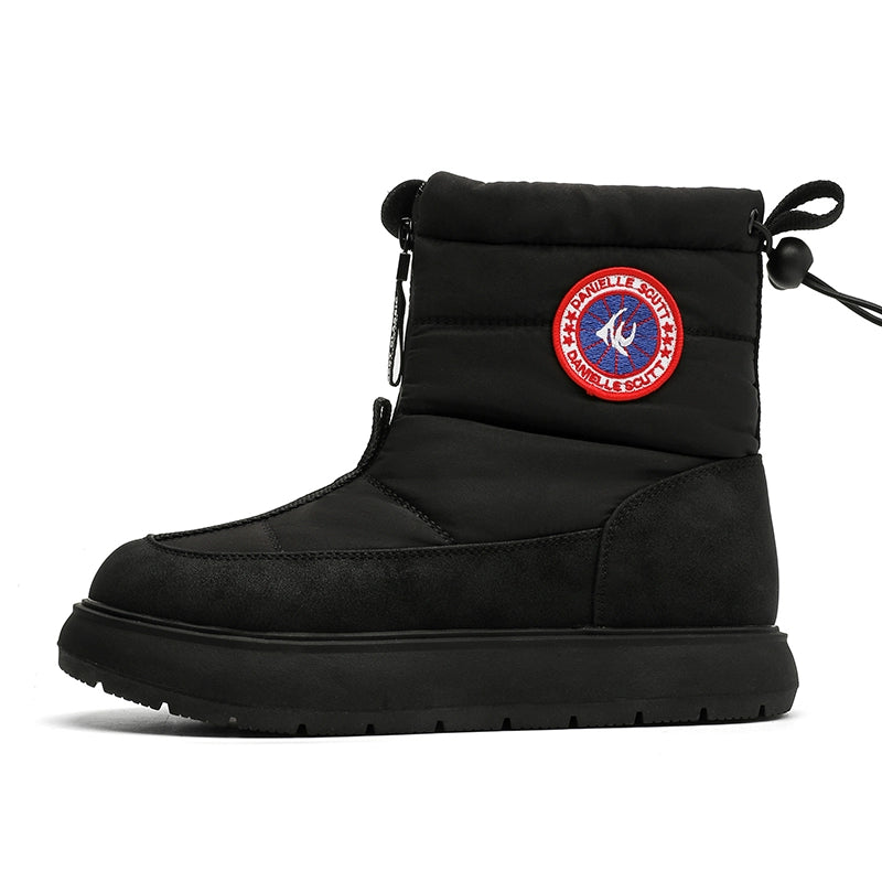 Quilted Winter Boots with Drawstring and Patch Detailing