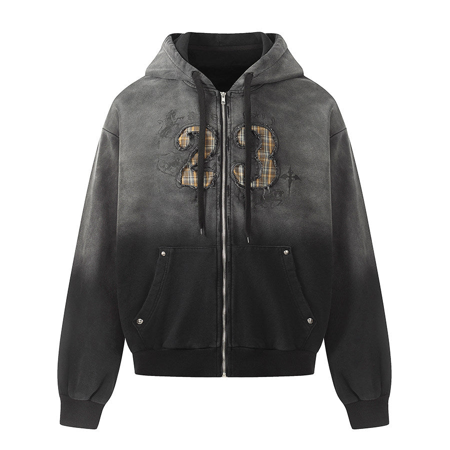 Men's Gradient Washed Cropped Oversized Zip-Up Hoodie