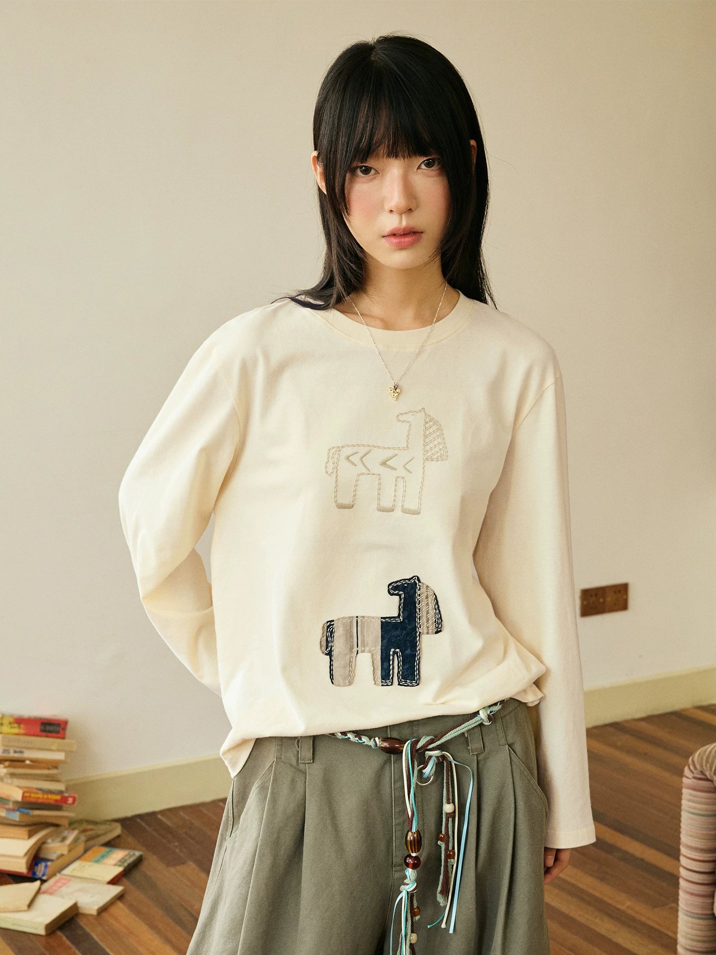 Abstract Horse Patch Long Sleeve T Shirt