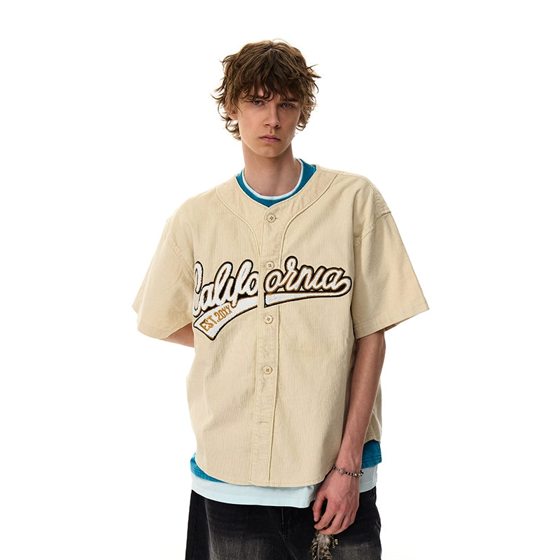 Cali Script Corduroy Baseball Shirt