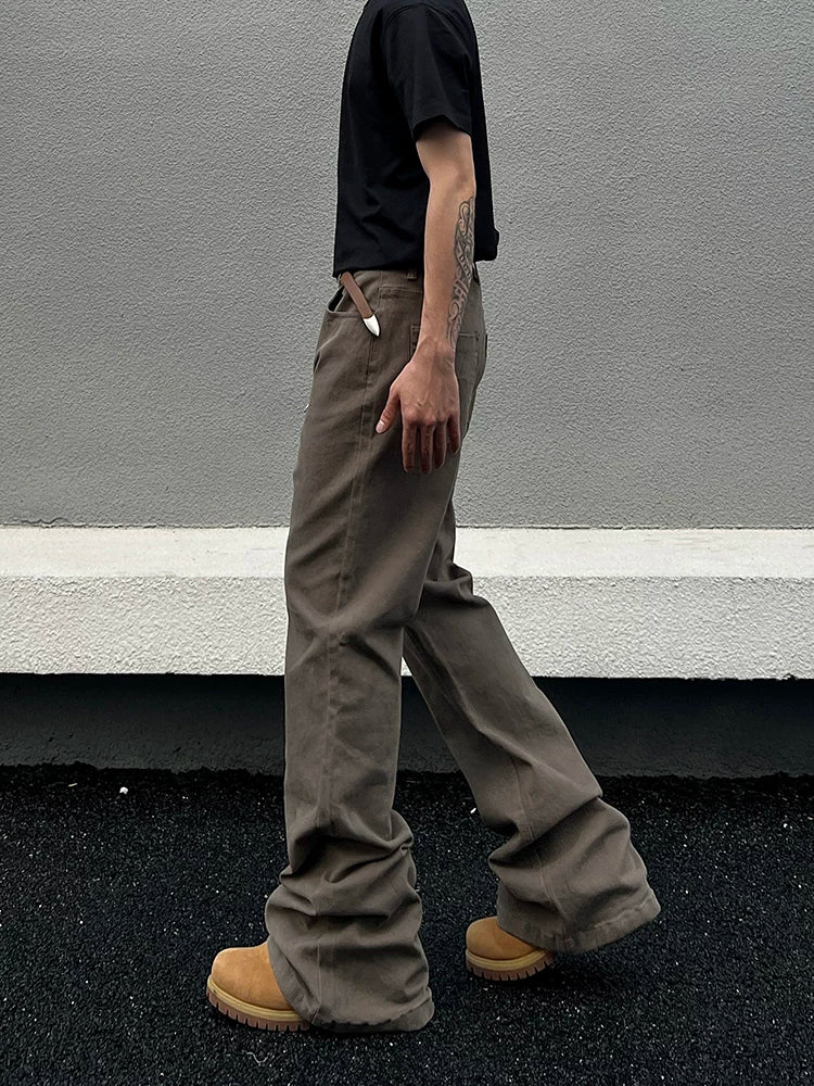 Taupe Straight-Leg Washed Jeans