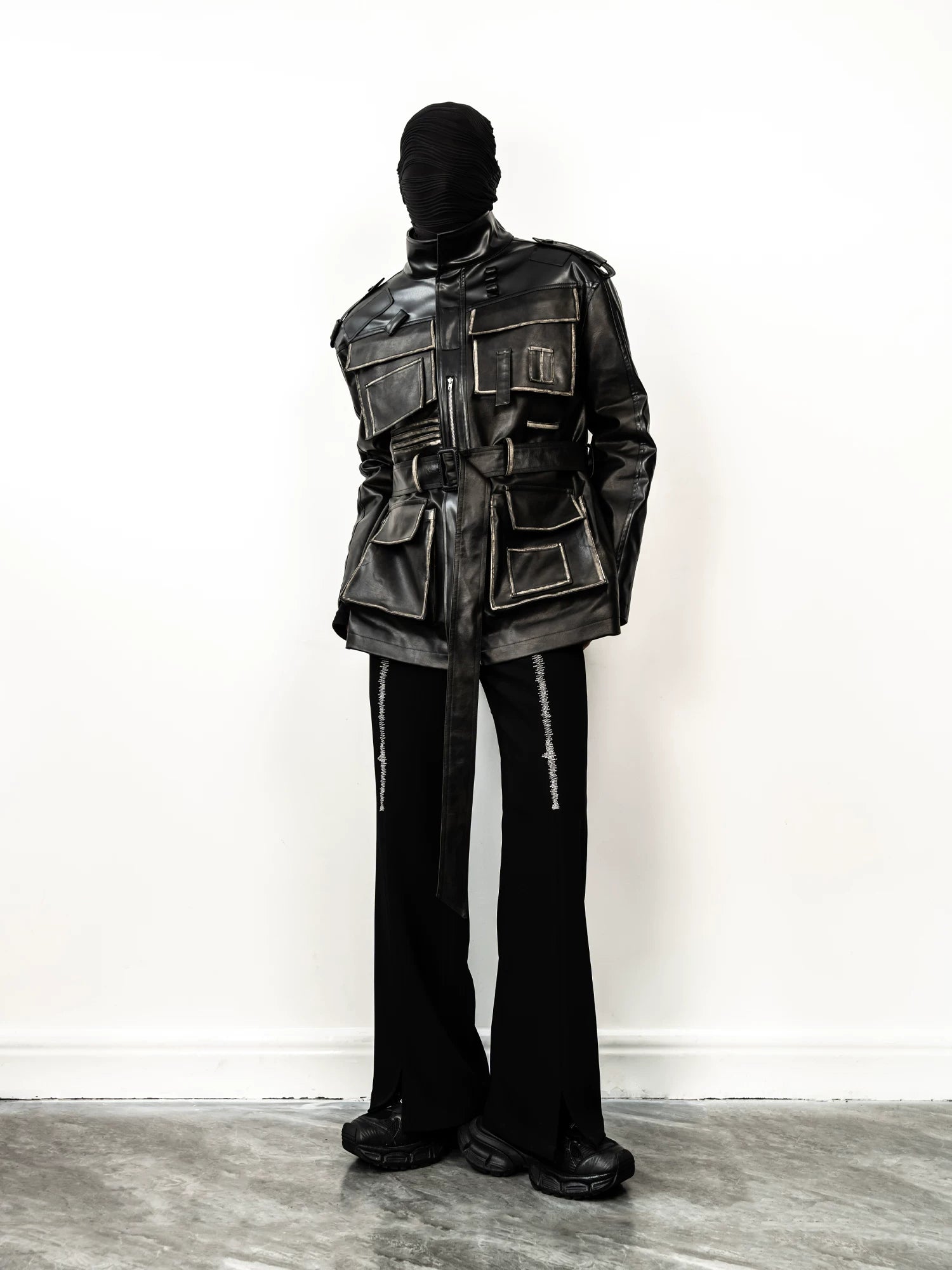 Obsidian Circuit Multi-Pocket Belted Leather Jacket