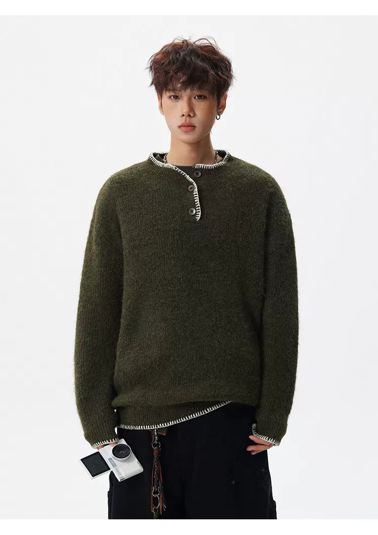 Coastal Trim Textured Henley Sweater