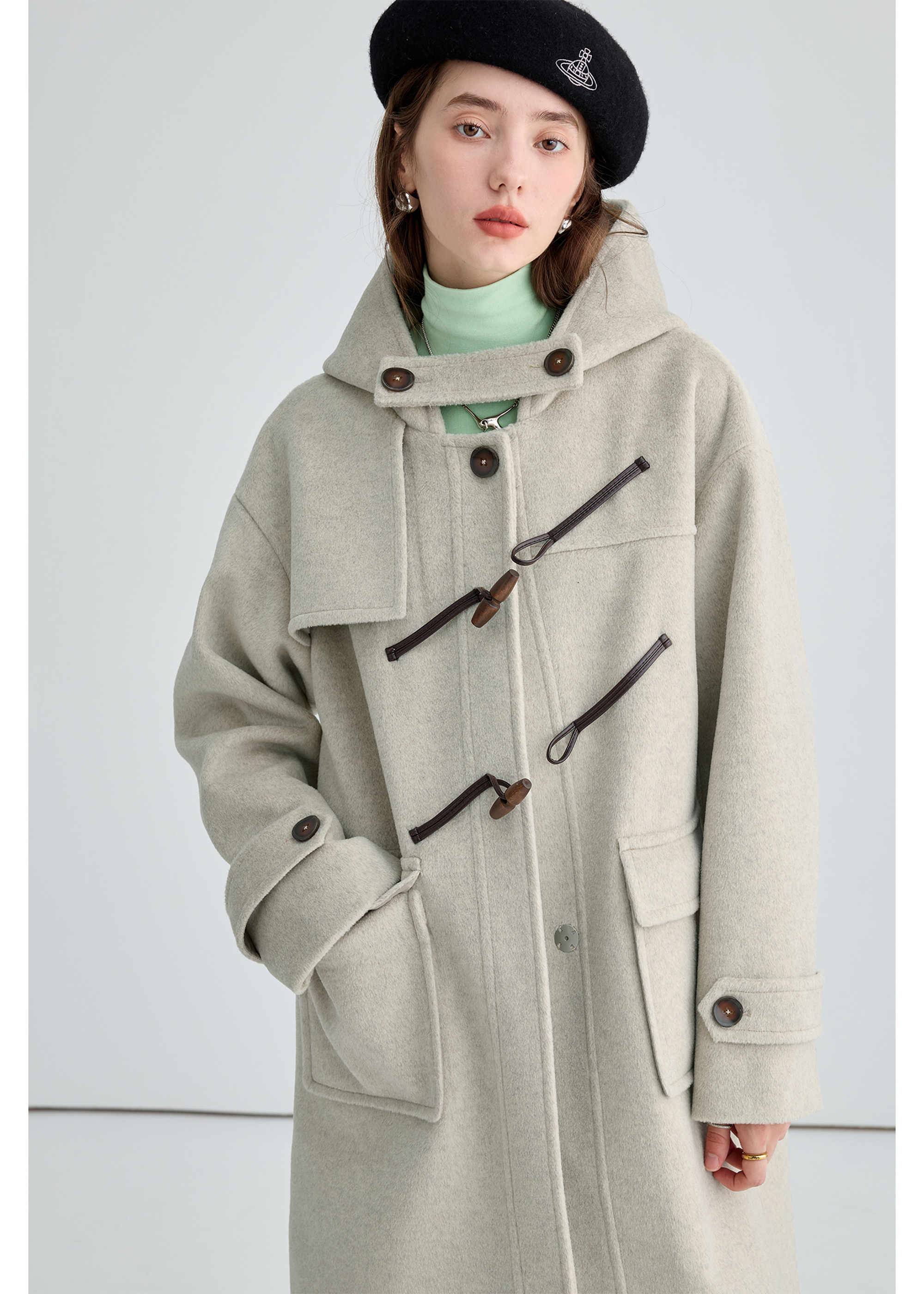 Winter Thick Woolen Coat With Horn Buttons - chiclara