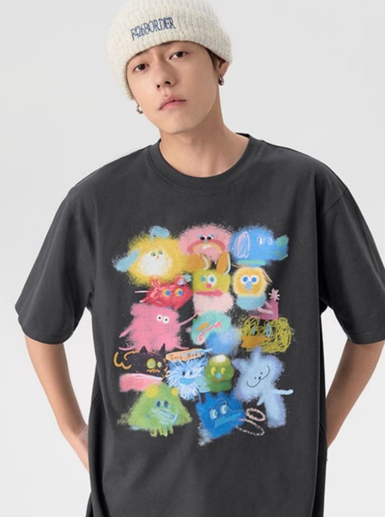 T-Shirt with Gradient Cartoon Print - chiclara