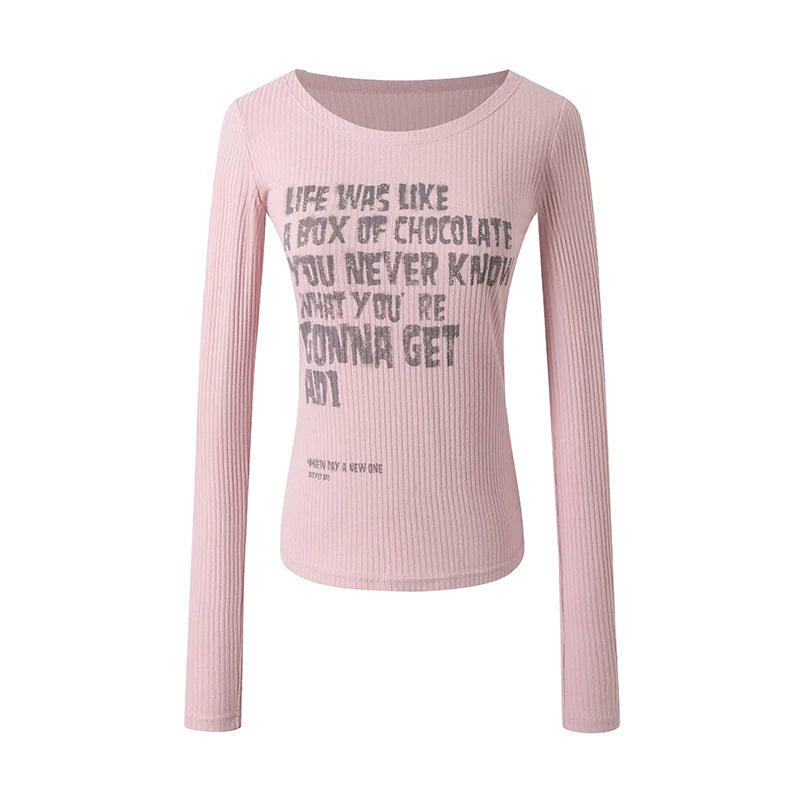 Inspirational Quote Ribbed Long Sleeve Tee: Fitted Women's Graphic T-Shirt