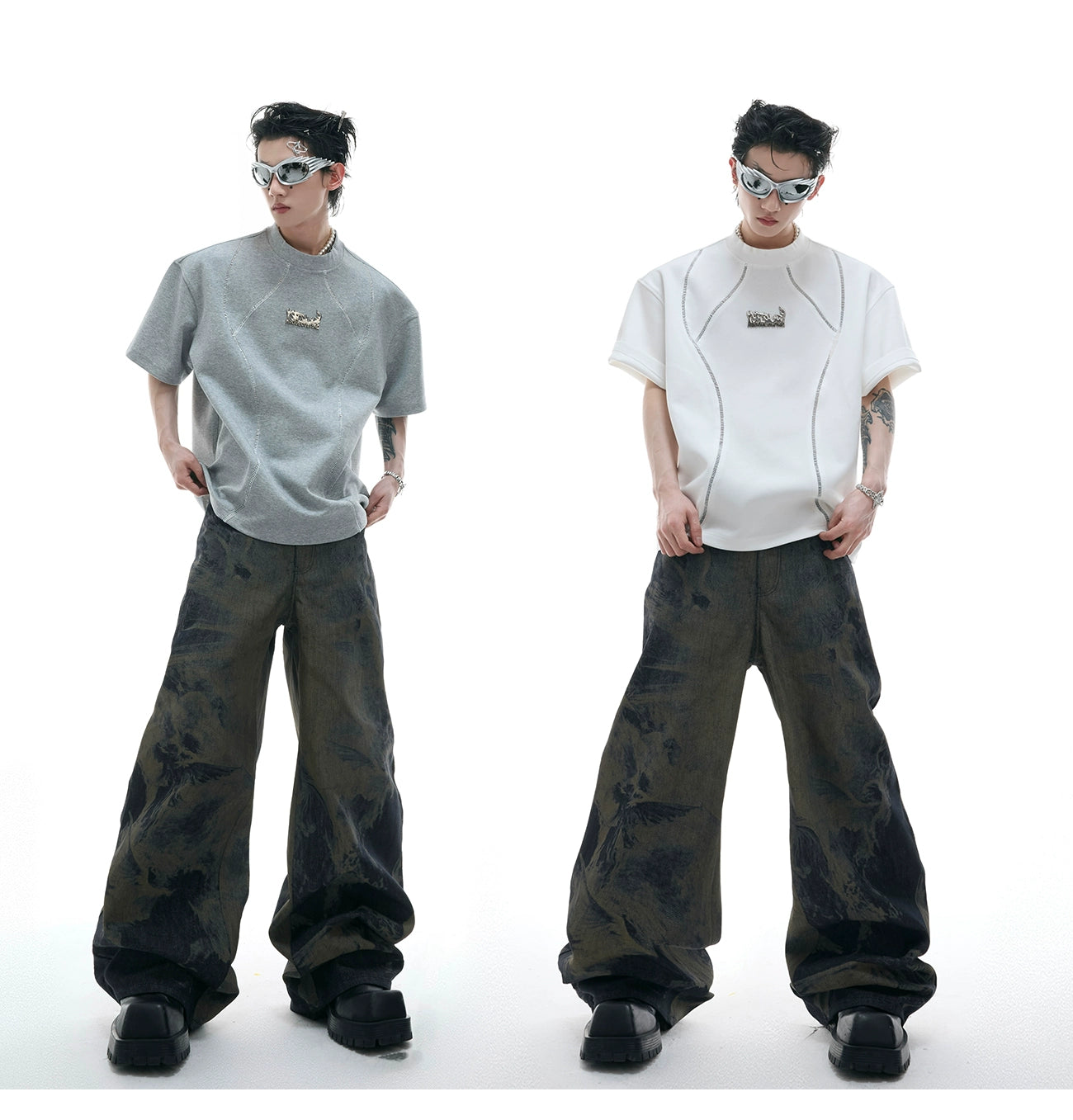 White Reflective Piping Technical T-Shirt
