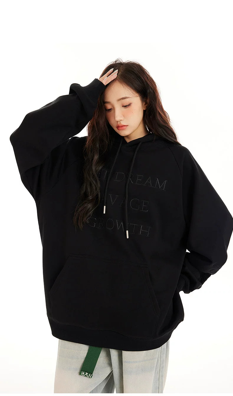 Embossed Lettering Oversized Pullover Hoodie