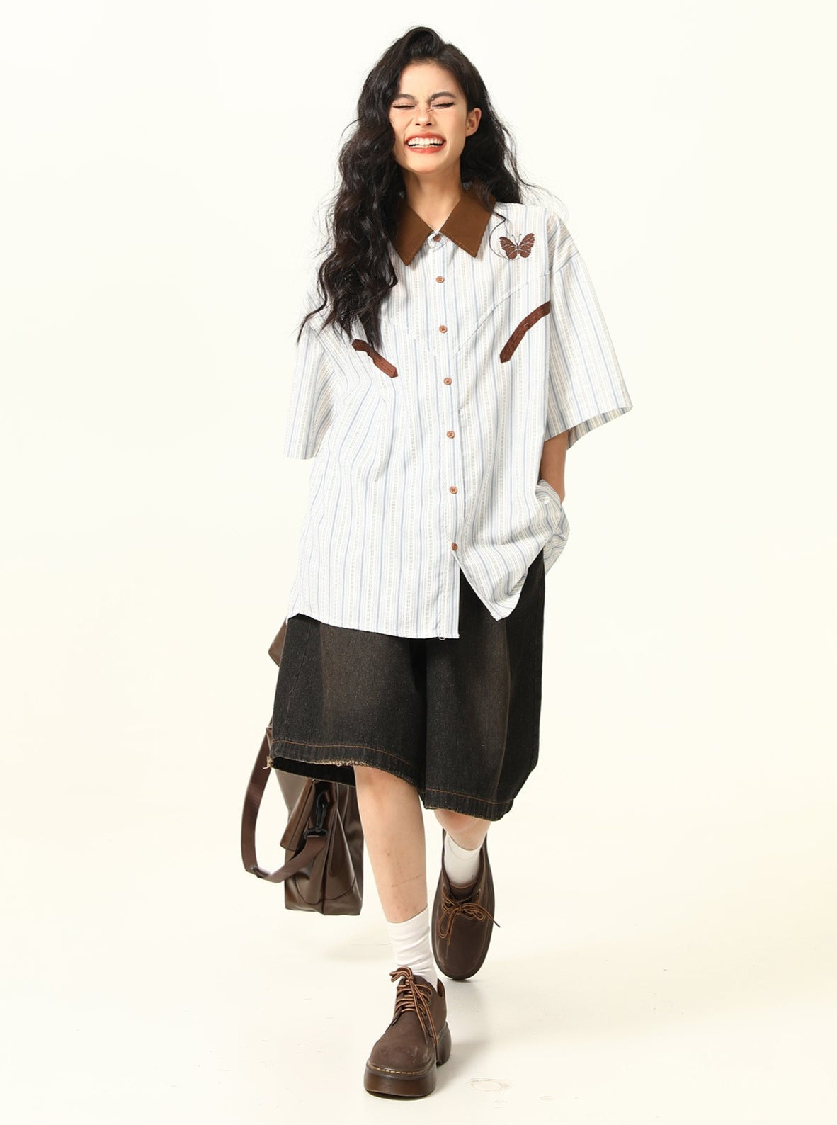 Butterfly Western Stripe Button-Up Shirt