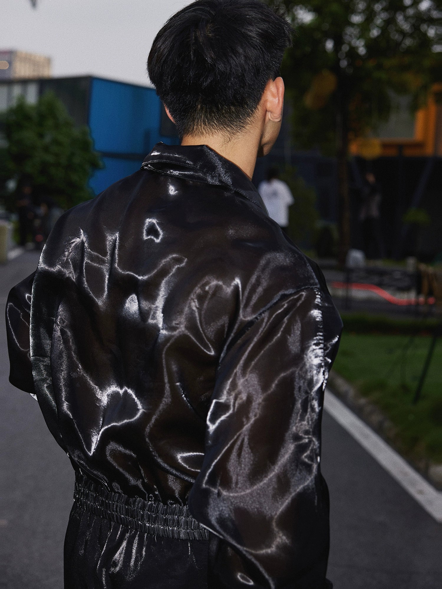 Black Glossy Zip Up Jacket and Short Setup