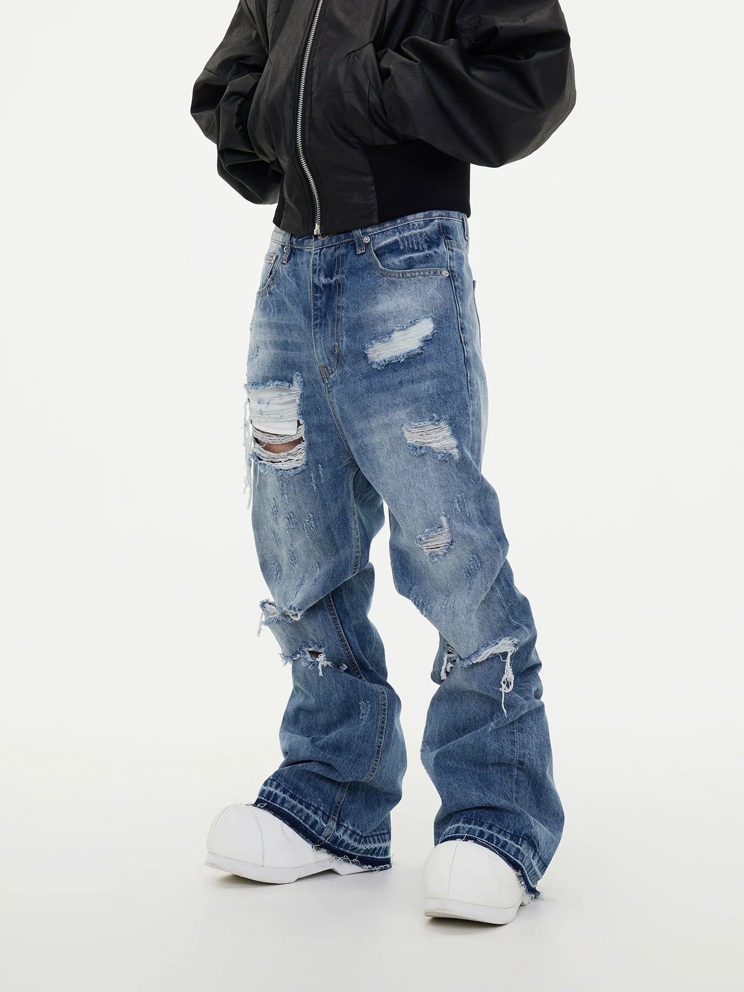 Ripped Light Wash Distressed Baggy Jeans