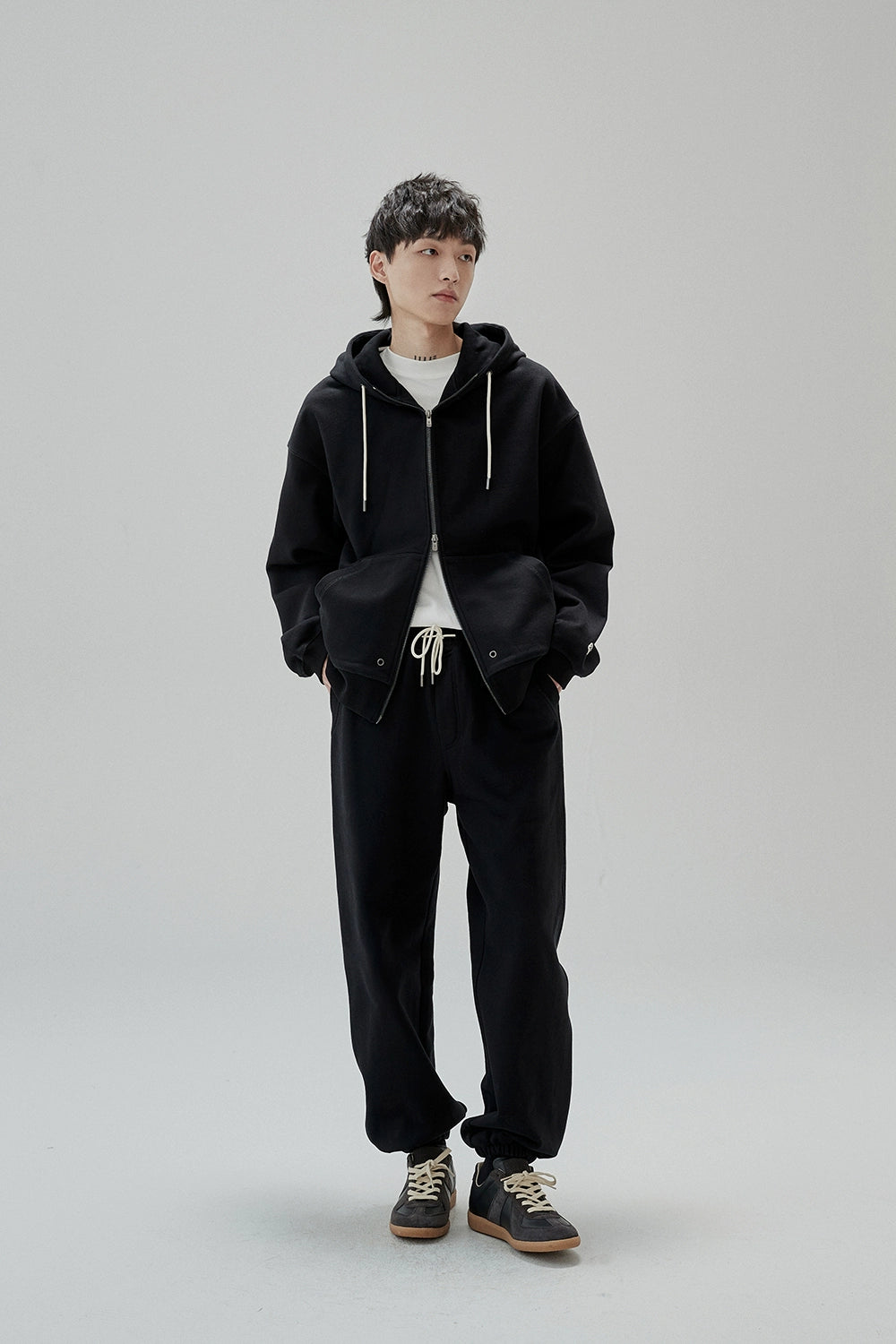 Full Zip Hooded Sweatshirt & Straight Leg Cuffed Pants Set