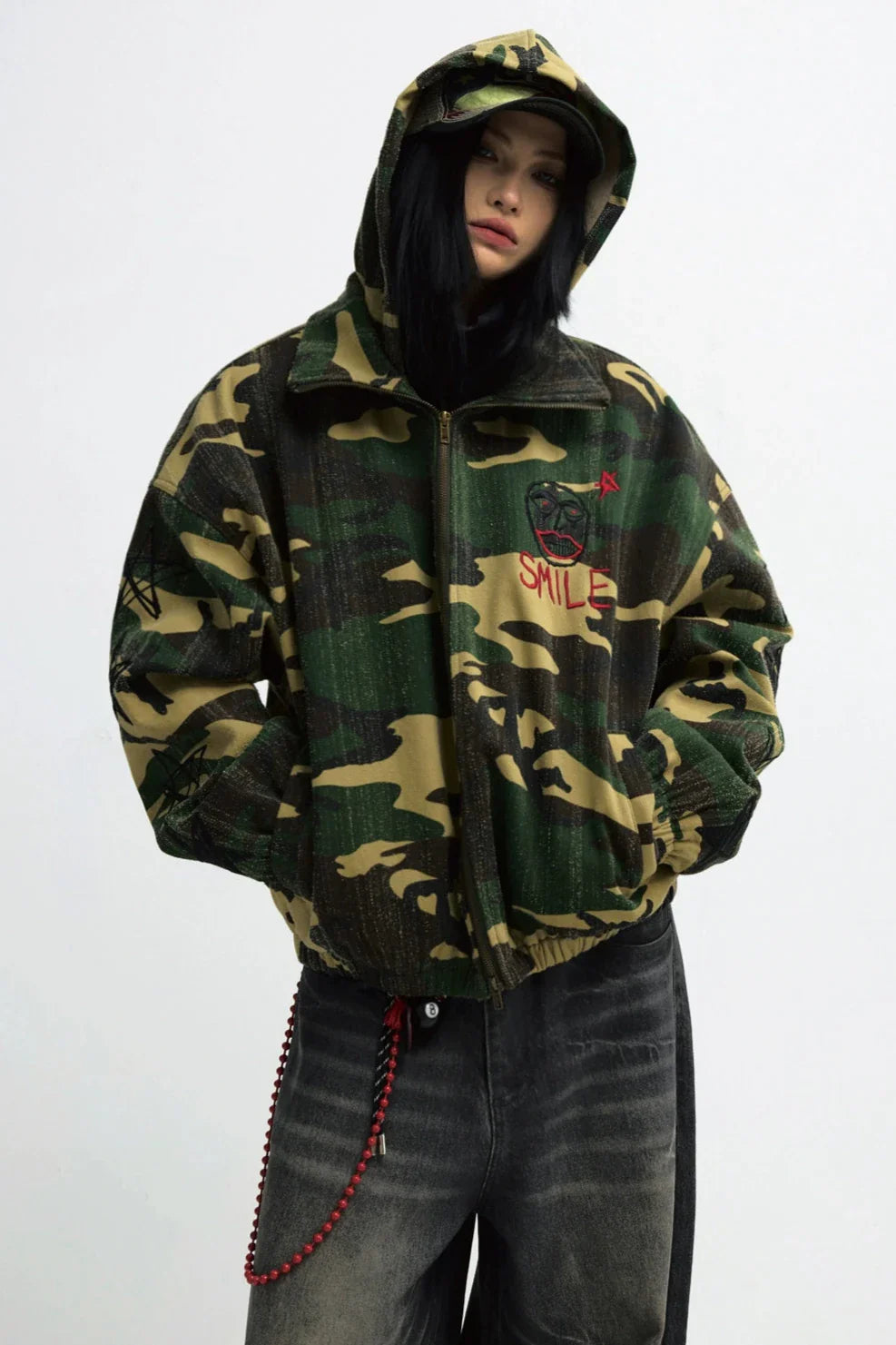 Men's Punk Camouflage Tree Scratch Hooded Jacket