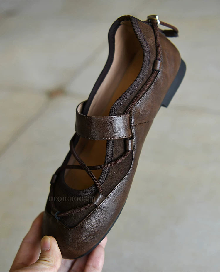 Cocoa Lace-Up Mary Jane Flats