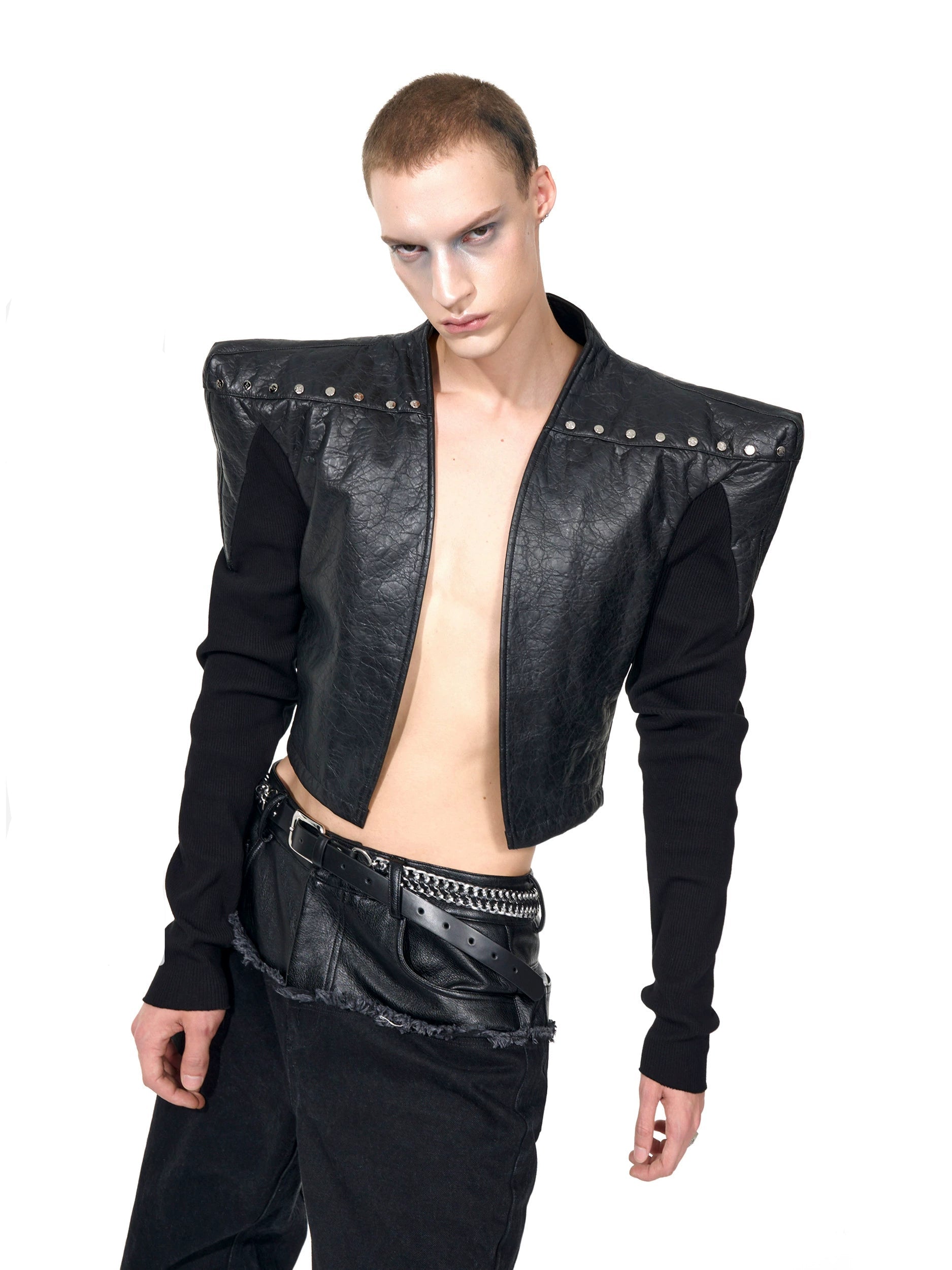 Black Cropped Structured Shoulder Jacket
