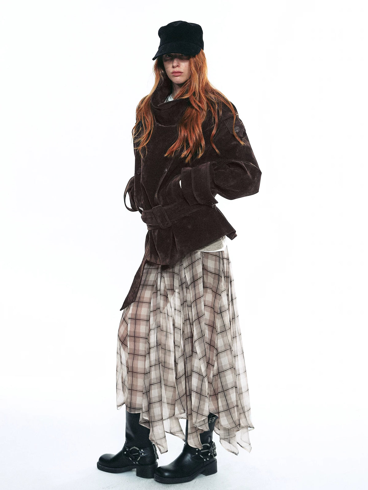 Handkerchief Hem Plaid Chiffon Skirt