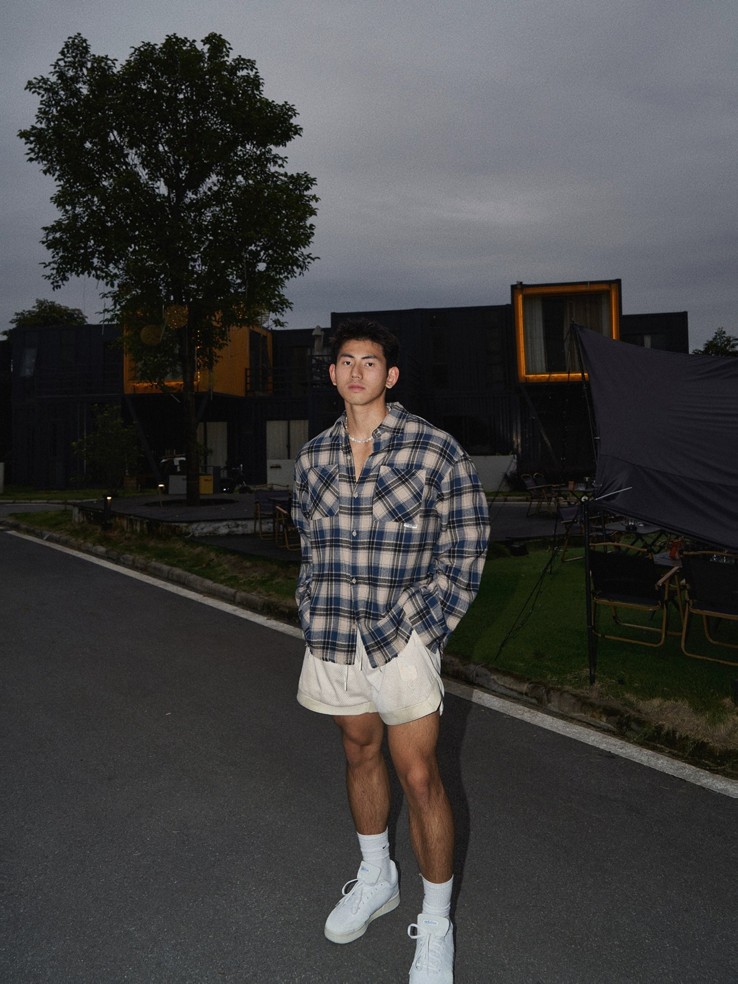 Oversized Navy Plaid Flannel Shirt