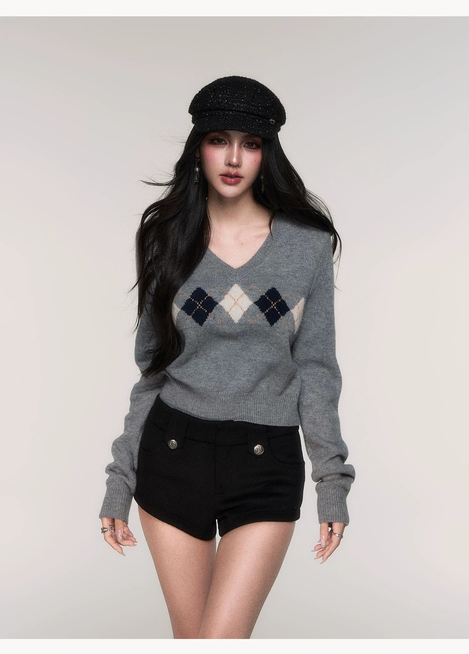 Argyle Muse Cropped Knit Sweater