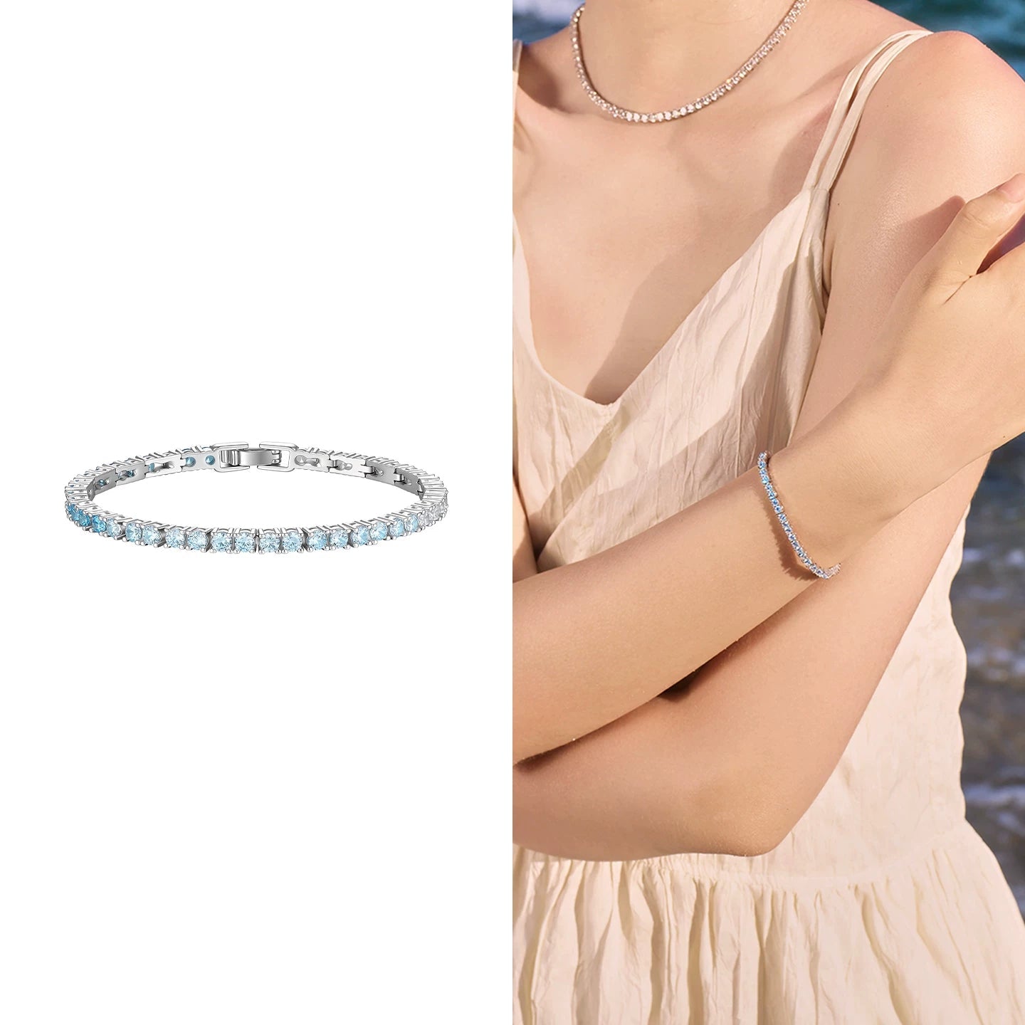 Gradient Crystal Tennis Bracelet - Blues / L