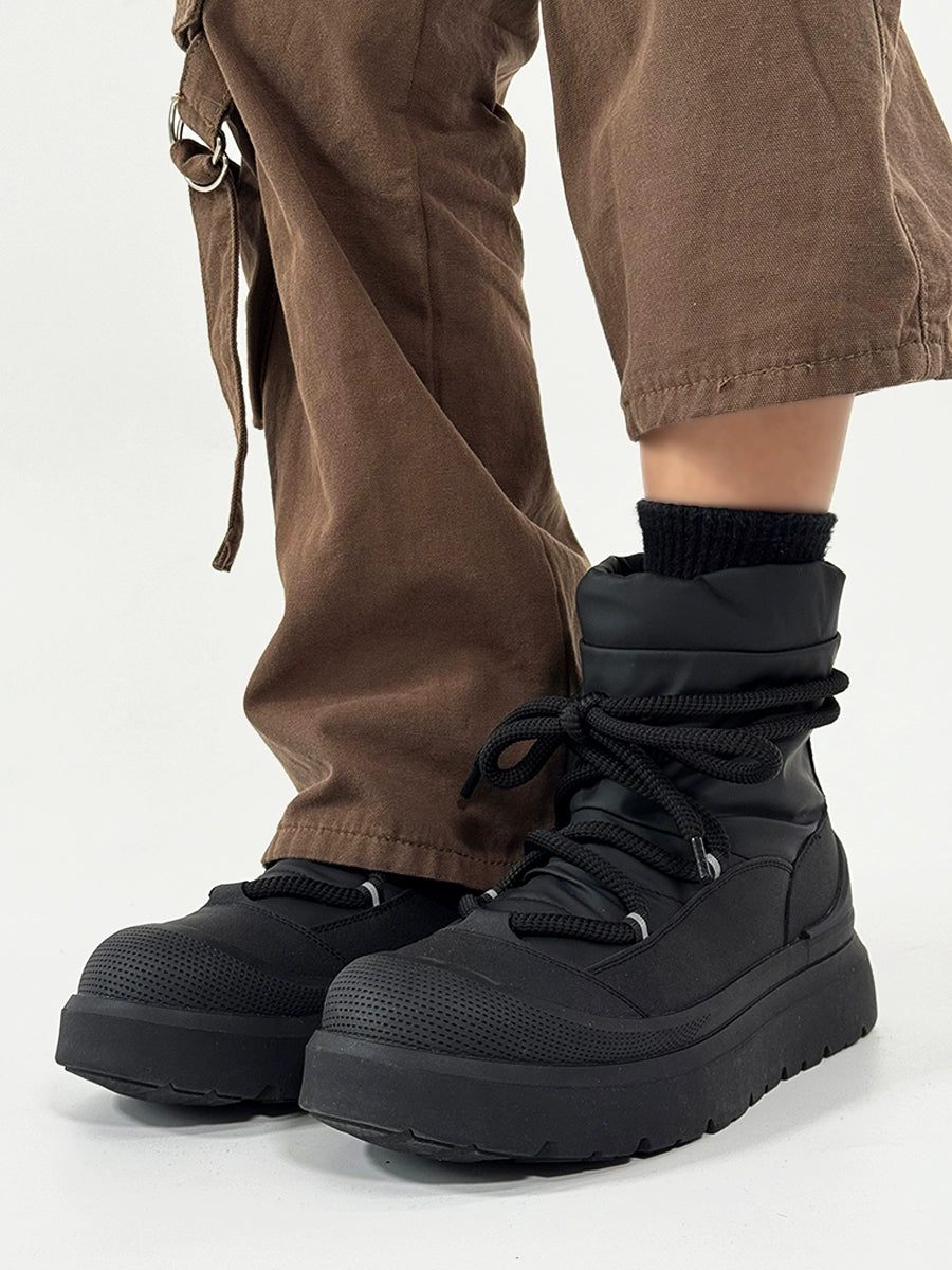 Black Winter Boots with Chunky Soles and Fleece Lining