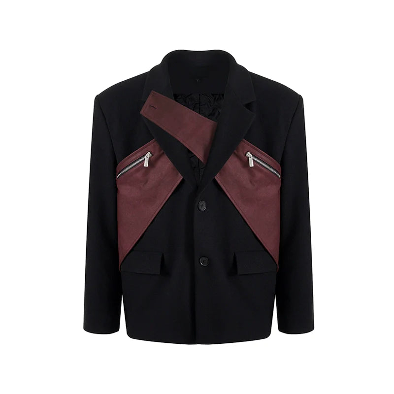Two-Tone Leather Panel Blazer and Wide Leg Trousers Setup