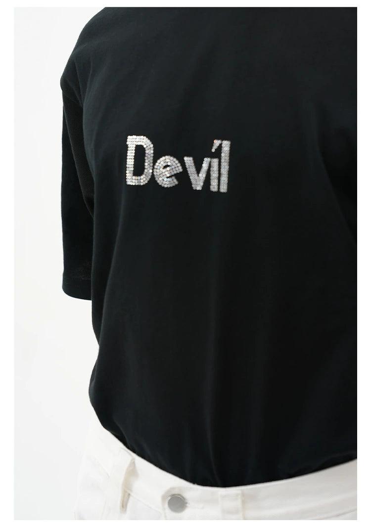 Devil Text Oversized T-Shirt - chiclara