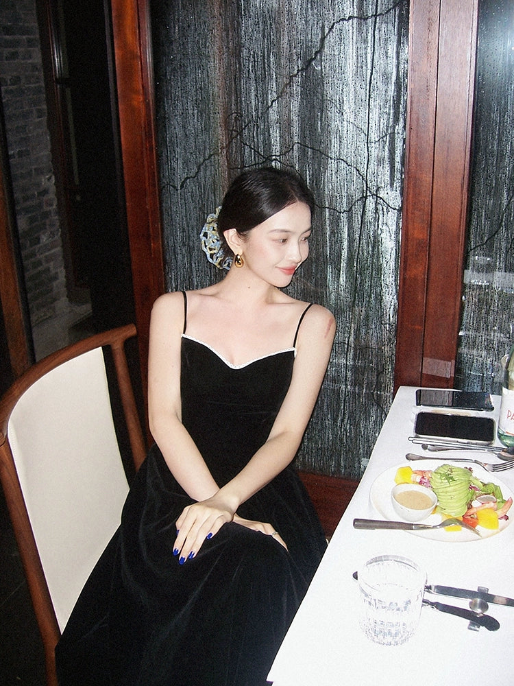 Velvet Spaghetti Strap Maxi Swing Dress