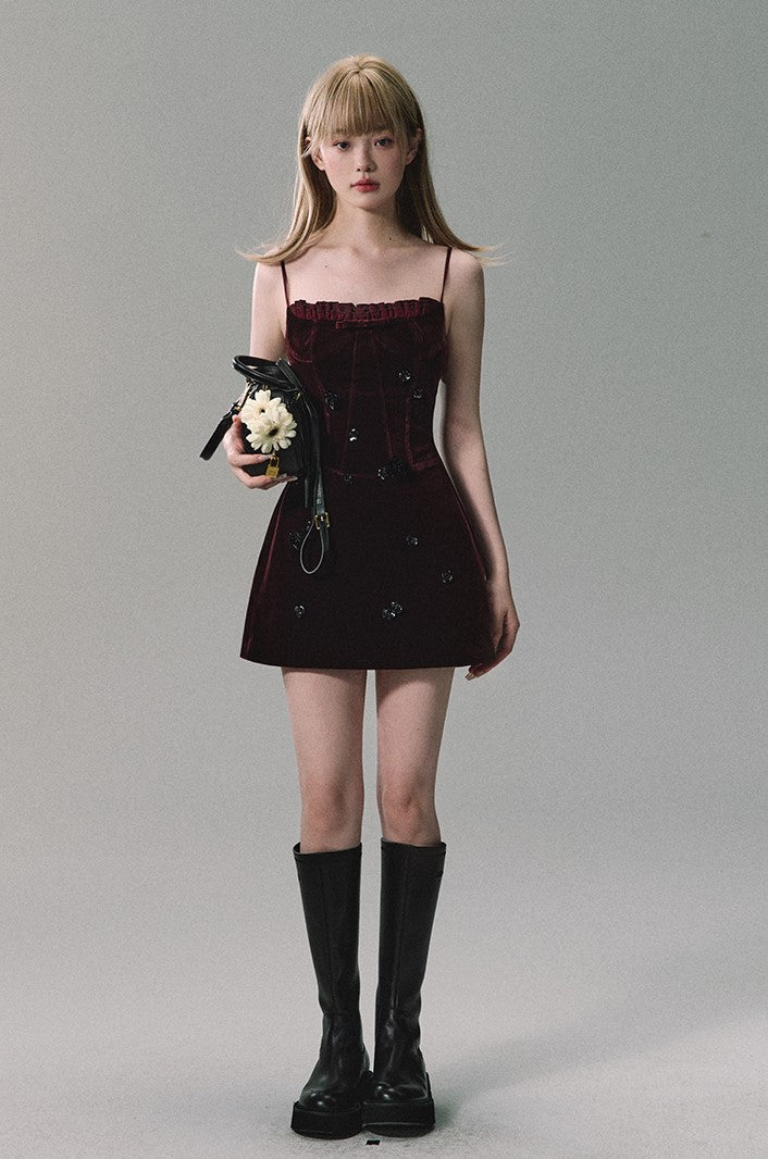 Burgundy Velvet Mini Dress